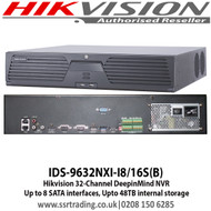 Hikvision 32 Channel DeepinMind NVR, Up to 12 Megapixels resolution recording, Up to 8 SATA interfaces, Upto 48TB internal storage, False alarm filtering for up to 16ch behaviour - IDS-9632NXI-I8/16S(B)