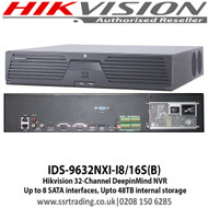 Hikvision DeepinMind 32 Channel NVR, Up to 12MP resolution recording, Up to 8 SATA interfaces, Upto 48TB internal storage, False alarm filtering for up to 16ch behaviour - IDS-9632NXI-I8/16S(B)