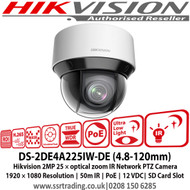 Hikvision DS-2DE4A225IW-DE 2MP 25 × optical zoom IR Network PTZ Camera 1920 × 1080 Resolution, 50m IR, PoE, 12 VDC, Built-in memory card slot, support microSD/SDHC/SDXC