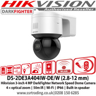 Hikvision 3-inch 4MP DarkFighter Network Speed Dome Camera, 4 × optical zoom, 50m IR, Wi-Fi,IP66, Built-in speaker - DS-2DE3A404IW-DE/W (2.8-12 mm)  