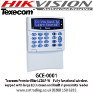 Texecom GCE-0001 Premier Elite LCDLP-W – Fully functional wireless keypad with large LCD screen and built in proximity reader 