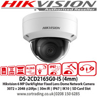 Hikvision 6MP DarkFighter Fixed Lens Dome Network Camera, 30m IR, IP67, IK10, Audio line in & alarm I/O, Support on-board storage - DS-2CD2165G0-IS (4mm)  