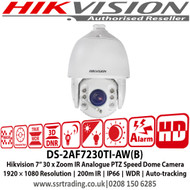 Hikvision 2MP 7-inch 30 x Zoom IR Analogue PTZ Speed Dome Camera 1920 × 1080 Resolution, 200m IR, IP66, WDR, Auto-tracking - DS-2AF7230TI-AW(B)  