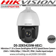 Hikvision DS-2DE5425IW-AE(C) 4MP 25 x Zoom DarkFighter 5-inch Network PTZ Speed Dome Camera, 2560 × 1440@30fps, 150m IR, IP66,  Audio input/output  