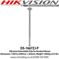 Hikvision DS-1667ZJ-P Extendable Pole for Pendant Mount Dimension: 1500 to 2500mm × 200mm, Weight: 10850g (23.9 lb.)