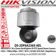 Hikvision 2MP 36 x Zoom 6” DarkFighter IP-PTZ Speed Dome Camera, 1920 × 1080@30fps, IP67, IK10, 24 VAC & Hi-PoE, Rapid focus - DS-2DF6A236X-AEL  