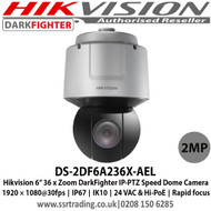 Hikvision DS-2DF6A236X-AEL 2MP 36 x Zoom 6” DarkFighter IP-PTZ Speed Dome Camera, 1920 × 1080@30fps, IP67, IK10, 24 VAC & Hi-PoE, Rapid focus   