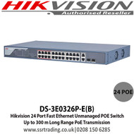 Hikvision DS-3E0326P-E(B) 24 Port Fast Ethernet Unmanaged POE Switch Up to 300 m Long Range PoE Transmission