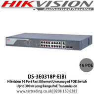 Hikvision DS-3E0318P-E(B) 16 Port Fast Ethernet Unmanaged POE Switch Up to 300 m Long Range PoE Transmission