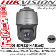 Hikvision 2MP 25× Zoom DarkFighter IR Network Speed Dome 1920×1080 Resolution, 150m IR, IP66, Wiper, 24 VAC & Hi-PoE - DS-2DF8225IH-AELW(D)  