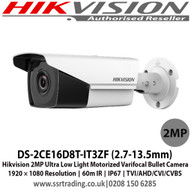 Hikvision DS-2CE16D8T-IT3ZF (2.7-13.5mm) 2MP Ultra Low Light Motorized Varifocal Bullet Camera 1920 × 1080 Resolution, 60m IR, IP67, TVI/AHD/CVI/CVBS   