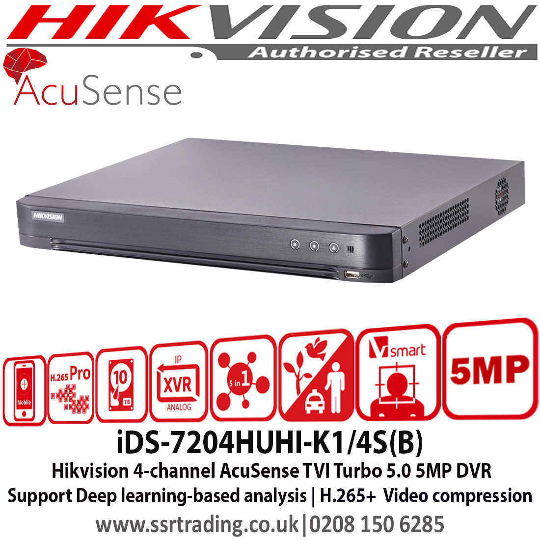 Hikvision 4 Channel AcuSense TVI Turbo 5.0 5MP DVR Support Deep ...