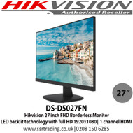 Hikvision DS-D5027FN 27 inch FHD Borderless Monitor LED backlit technology with full HD 1920×1080, High reliable components for 7×24 working 