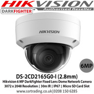 Hikvision 6MP DarkFighter Fixed Lens Dome Network Camera 3072 x 2048 Resolution, 30m IR, IP67, IK10, Micro SD Card Slot - DS-2CD2165G0-I (2.8mm)  