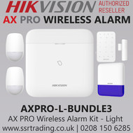 Hikvision AXPRO-L-BUNDLE3 AX PRO Wireless Alarm Kit  – Light Level,  AX PRO Bundle includes 1 AXPRO L-level hub, 2 PIR detectors,  1 keypad, 1 magnetic contact, 1 external siren