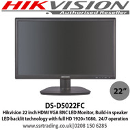 Hikvision 22 Inch HDMI VGA BNC LED Monitor, Build-In Speaker LED Backlit Technology With Full HD 1920×1080,  24/7 Operation - DS-D5022FC   