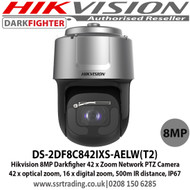 Hikvision 8MP 7.5 - 315mm Lens 42 x optical zoom, 16 x digital zoom DarkFighter Network IR Speed Dome Camera, 500m IR Distance, IP67, 120dB WDR, Smart tracking, 24V AC / Hi-PoE (60W)  3D intelligent positioning  - DS-2DF8C842IXS-AELW (T2)