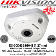 Hikvision 6MP 1.27mm Fixed lens IR  Fisheye Network Camera, 15m IR Distance, Built-in Microphone and Speaker - DS-2CD6365G0-IS(1.27mm)