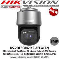 Hikvision DS-2DF8C842IXS-AELW (T2) 8MP 7.5 - 315mm Lens DarkFighter Network IR Speed Dome Camera, 500m IR, IP67, 120dB WDR, Smart Tracking, 42 x Optical zoom, 16 x Digital zoom
