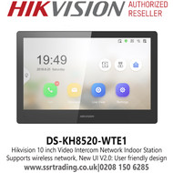 Hikvision Video Intercom Indoor Station with 10-Inch Touch Screen, Standard PoE, Supports Wireless Network - DS-KH8520-WTE1