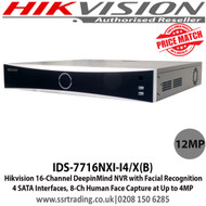 Hikvision 16 Channel 12MP DeepinMind NVR with Facial Recognition, 4 SATA Interfaces, 8-Ch Human Face Capture at Up to 4MP, HDMI and VGA Output - IDS-7716NXI-I4/X(B)