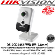 Hikvision DS-2CD2455FWD-IW 5MP 2.8mm Fixed Lens IP PoE Network Cube Camera, 10m PIR, WDR, Wi-Fi, Built-in Micro SD/SDHC/SDXC slot 
