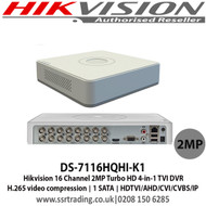 Hikvision DVR DS-7116HQHI-K1 2MP 16 Channel 1080P HDTVI/HDCVI/AHD BNC RCA Turbo HD DVR