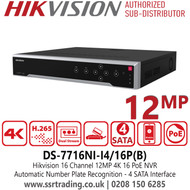 Hikvision 16 Channel NVR DS-7716NI-I4/16P 12MP  16 Channel 16 PoE Port CCTV NVR with 4 SATA Interface, HDMI Video output at up to 4K Resolution 