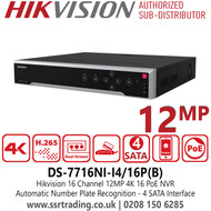 Hikvision 32 Channel NVR - DS-7732NI-I4/16P 12MP 16 PoE Port CCTV NVR with 4 SATA Interface, HDMI Video output at up to 4K Resolution 