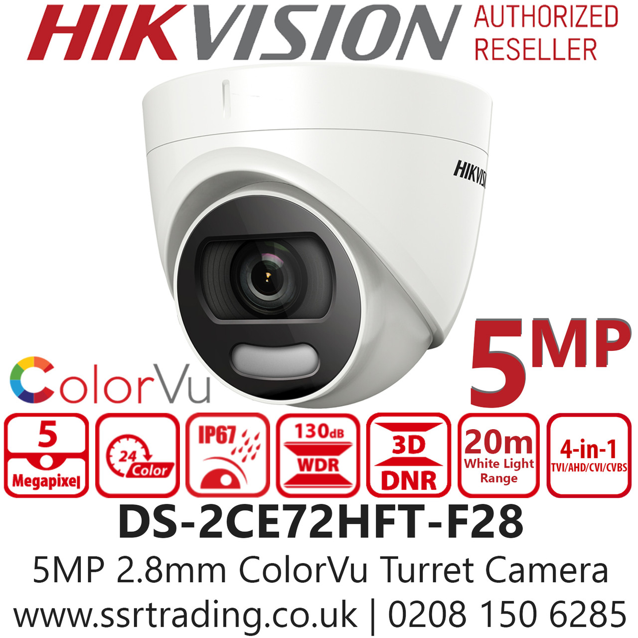 Hikvision Hikvision 5MP ColorVu CCTV KIT Turret Camera  IP67 20M 2CE72HFT-F28 Night Color 