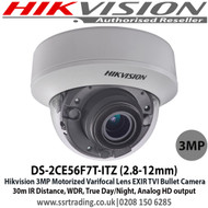 Hikvision 3MP 2.8-12mm Motorized Varifocal Lens Indoor TVI Dome CCTV Camera, 30m IR Distance, WDR, EXIR, Smart IR, True Day/Night - DS-2CE56F7T-ITZ (2.8-12mm)