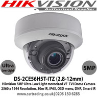 Hikvision 5MP 2.8-12mm Motorized Varifocal Lens  Ultra Low Light Analog Dome CCTV Camera, 30m IR Distance, IP65, EXIR, Smart IR, True Day/Night - DS-2CE56H5T-ITZ (2.8-12mm)