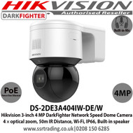 Hikvision 4MP 3-inch  DarkFighter IP PoE Network Speed Dome Camera, 4 × optical zoom, 50m IR, Wi-Fi,IP66, Built-in speaker (DS-2DE3A404IW-DE/W ) (2.8-12 mm)  