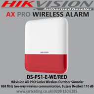Hikvision DS-PS1-E-WE/RED AX PRO Series Wireless Outdoor Sounder  868 MHz two-way wireless communication, Buzzer Decibel: 110 dB