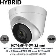 HIKO 5MP 2.8mm Fixed Lens HD-TVI 4-in-1 Hybrid Turret Camera, 40m IR Distance, True Day/Night - HDT-5MP-N40W