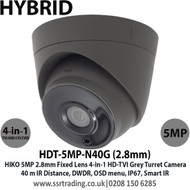 HIKO 5MP 2.8mm Fixed Lens HD-TVI 4-in-1 Hybrid Turret Grey Camera, 40m IR Distance, True Day/Night - HDT-5MP-N40G