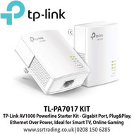 TP-Link AV1000 Powerline Starter Kit - Gigabit Port, Plug&Play, Ethernet Over Power, Nano Size, Ideal for Smart TV, Online Gaming, Wired Connection Only - TL-PA7017 KIT