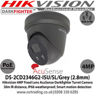 Hikvision 4MP 2.8mm Lens AcuSense Darkfighter Network Turret CCTV Camera, 30m IR Distance, IP66, WDR, Built-in micro SD/SDHC/SDXC Card Slot, Face Capture, Smart Motion Detection, Built-in Microphone & Speaker- DS-2CD2346G2-ISU/SL(2.8MM)GREY