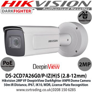 Hikvision 2MP 2.8-12mm Varifocal Lens DeepinView DarkFighter ANPR PoE IP Bullet CCTV Camera, 50m IR Distance, IP67 Weatherproof, IK10 Vandalproof, WDR, H.265+ compression, Built-in micro SD/SDHC/SDXC slot - DS-2CD7A26G0/P-IZ(H)S (2.8-12mm)