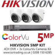 Hikvision CCTV System Kit 5MP Balun Kit - 4CH DVR + 3x ColourVu Turret Cameras
