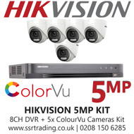 Hikvision CCTV System Kit 5MP Balun Kit - 8CH DVR + 5x ColourVu Turret Cameras