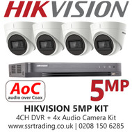Hikvision 5MP CCTV Camera System Balun Kit - 4CH DVR + 4x Audio Turret Cameras