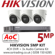 Hikvision CCTV Kit 5MP Balun Kit - 4CH DVR + 3x Audio Turret Cameras