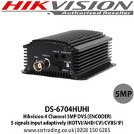 Hikvision 4 Channel 5MP DVS, 5 signals input adaptively (HDTVI/AHD/CVI/CVBS/IP), Up to 4 analog cameras can be connected, Supports Micro SD card, up to 128 GB capacity - DS-6704HUHI