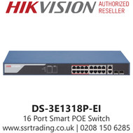 Hikvision 16 Port Fast Ethernet Smart POE Switch, 16 × 100 Mbps PoE RJ45 Ports, 2 × Gigabit combos - DS-3E1318P-EI