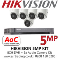 Hikvision CCTV System Kit 5MP Balun Kit - 8CH DVR + 5x Audio Turret Cameras
