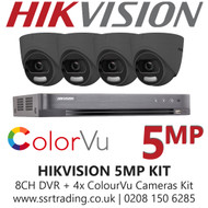 Hikvision CCTV Kit 5MP Balun Kit - 8CH DVR + 4x Grey ColourVu Turret Cameras