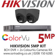 Hikvision CCTV System Kit 5MP Balun Kit - 8CH DVR + 2x Grey ColourVu Turret Cameras