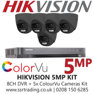Hikvision CCTV Kit 5MP Balun Kit - 8CH DVR + 5x Grey ColourVu Turret Cameras