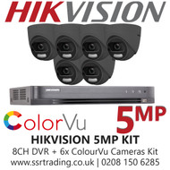 CCTV Kit Hikvision 5MP Balun Kit - 8CH DVR + 6x Grey ColourVu Turret Cameras